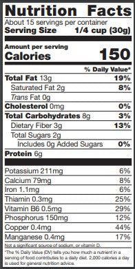 Nutrition information for a one pound bag of pistachios.