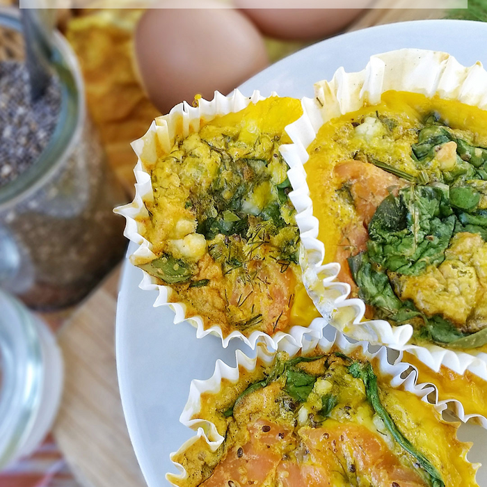 Omega 3-Rich Salmon, Feta and Spinach Mini Frittatas
