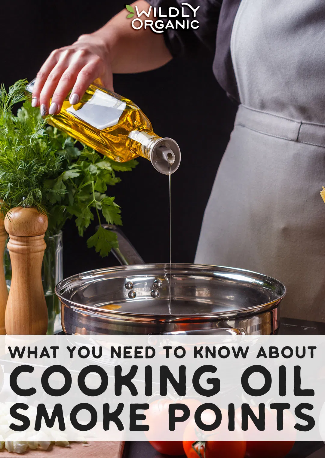Person pouring cooking oil into a pan, with text discussing the importance of understanding cooking oil smoke points