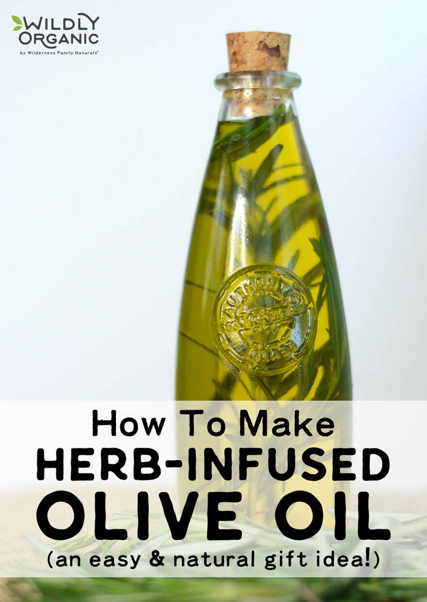 Herb-infused olive oil in a glass bottle with rosemary, a simple and natural gift idea.