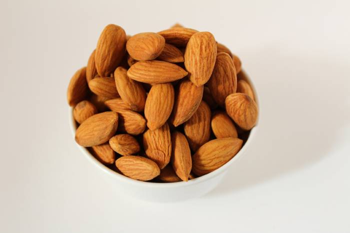 Fresh bowl of almonds for making organic almond butter