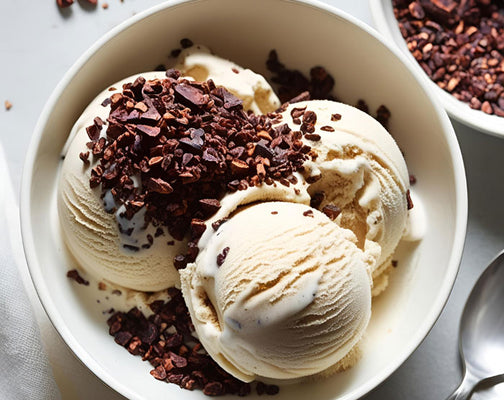 Cacao nibs over ice cream