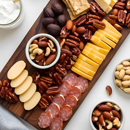Charcuterie board with bulk organic shelled raw cashews