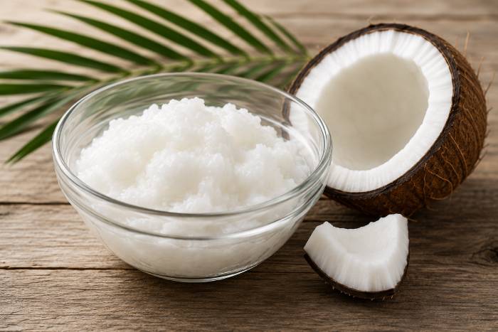 Craft oil next to coconut