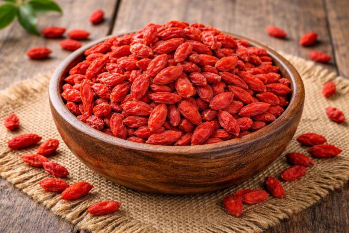 Dried goji berries in a bowl