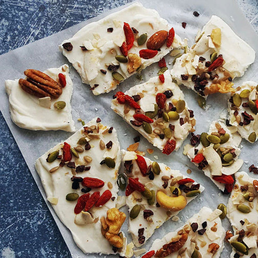 Yogurt bark with organic trail mix