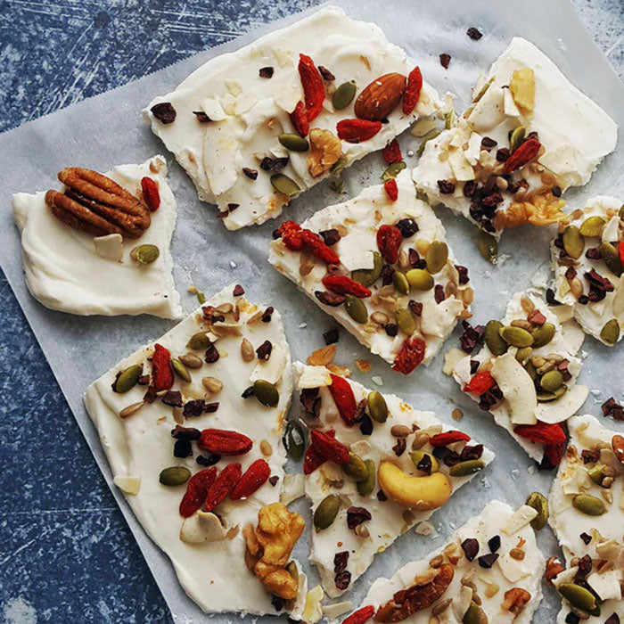 Yogurt bark with organic trail mix