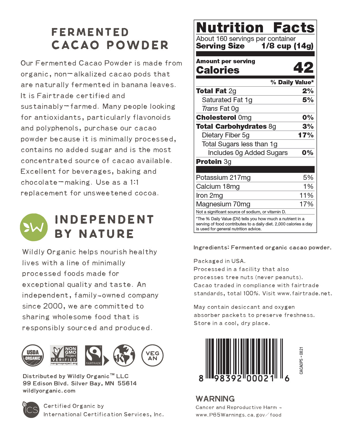 Fermented Cacao Powder | Fair-Trade Certified | Wildly Organic