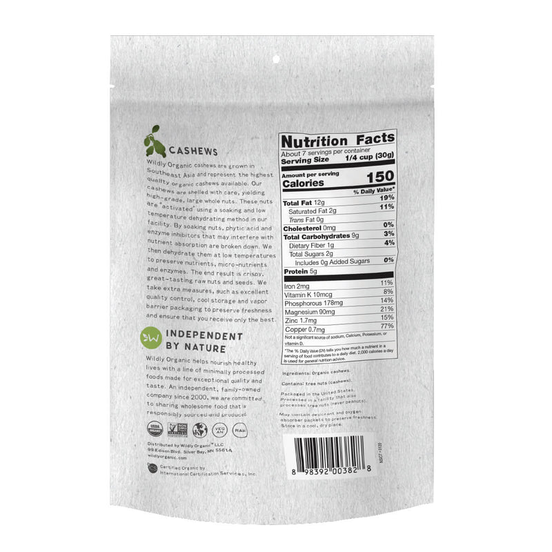 Wildly Organic Cashews Nutrition